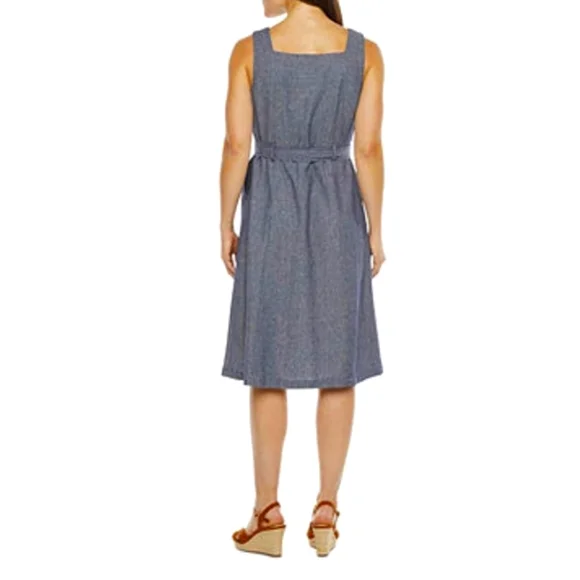 Liz Claiborne Women's XL Sleeveless Blue Dress with Belt - Picture 2 of 13